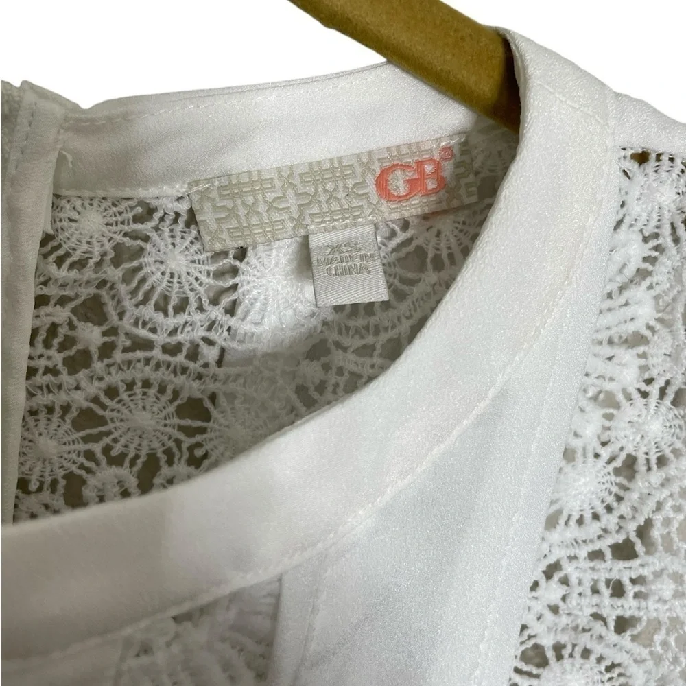 GB Gianni Bini Lace Eyelet Sheer Panel Shift Dress XS White